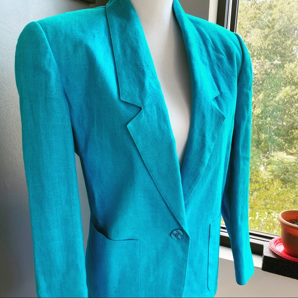 Vintage Potomac Linen Blazer in Aqua Blue